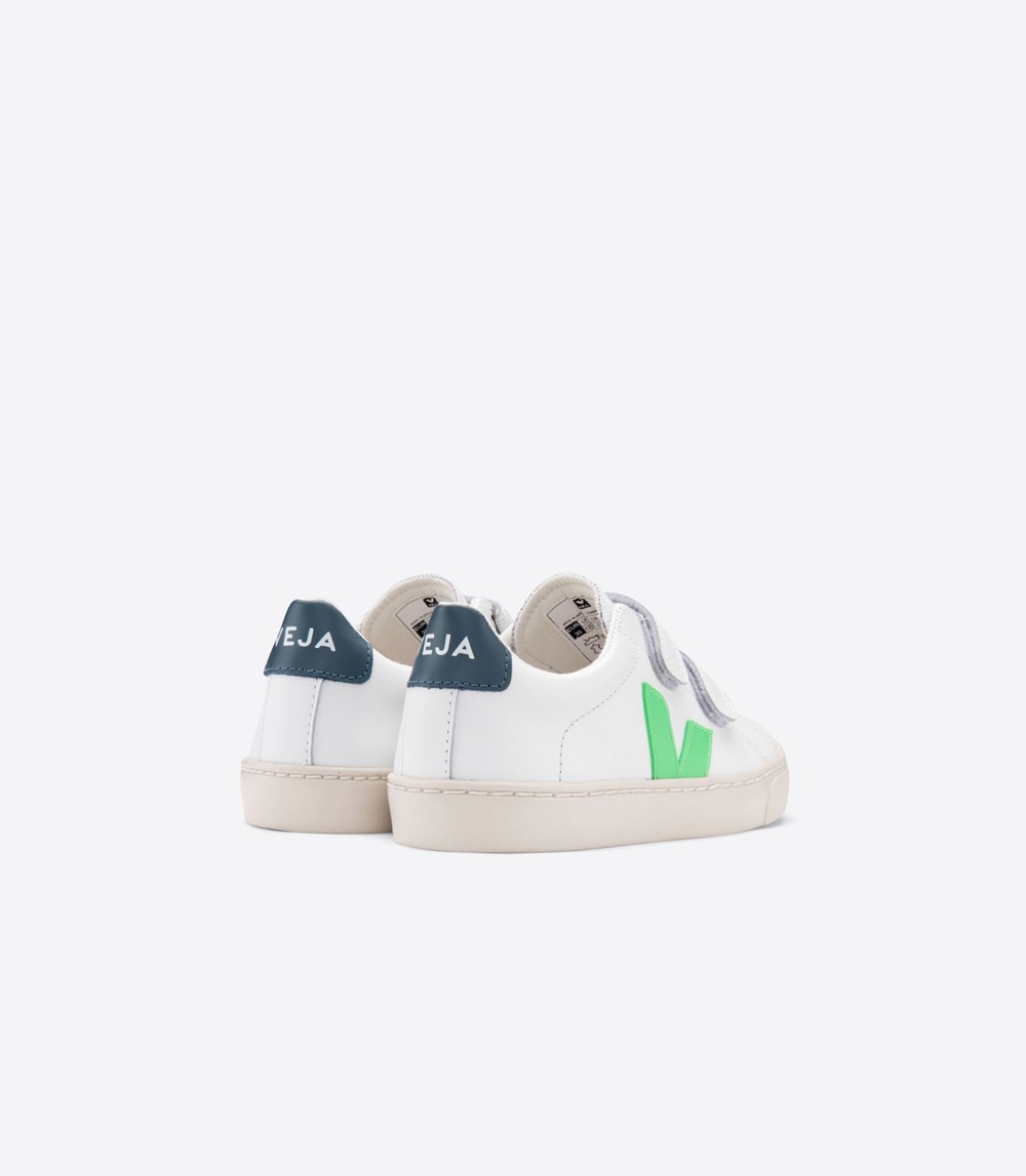 Veja Sneakers Barn - Esplar Velcro Läder - Vita/Gröna - 870426-OSZ